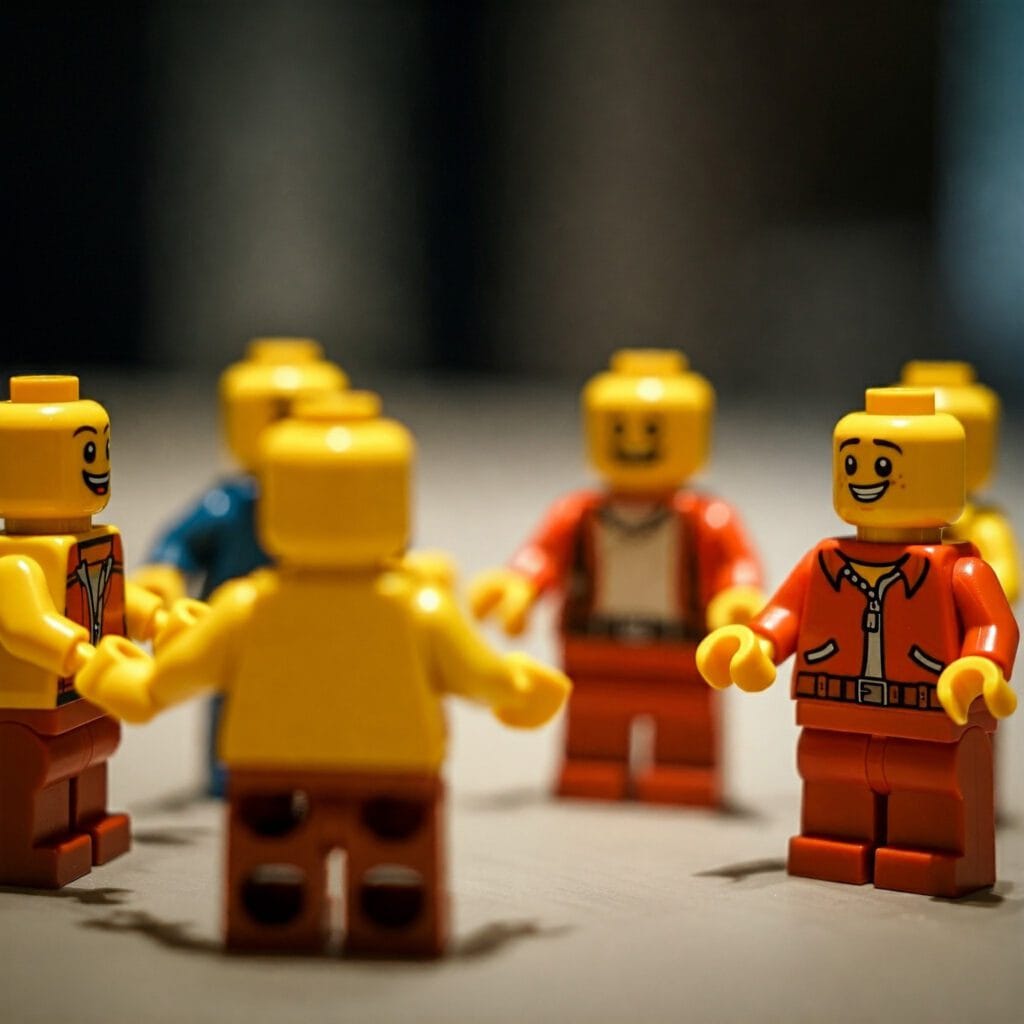 lego miniatures having a team building